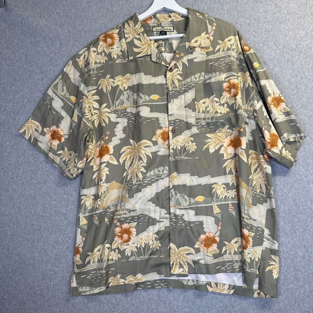 Tommy Bahama mens XL hawaiian button down shirt floral hibiscus 100% silk